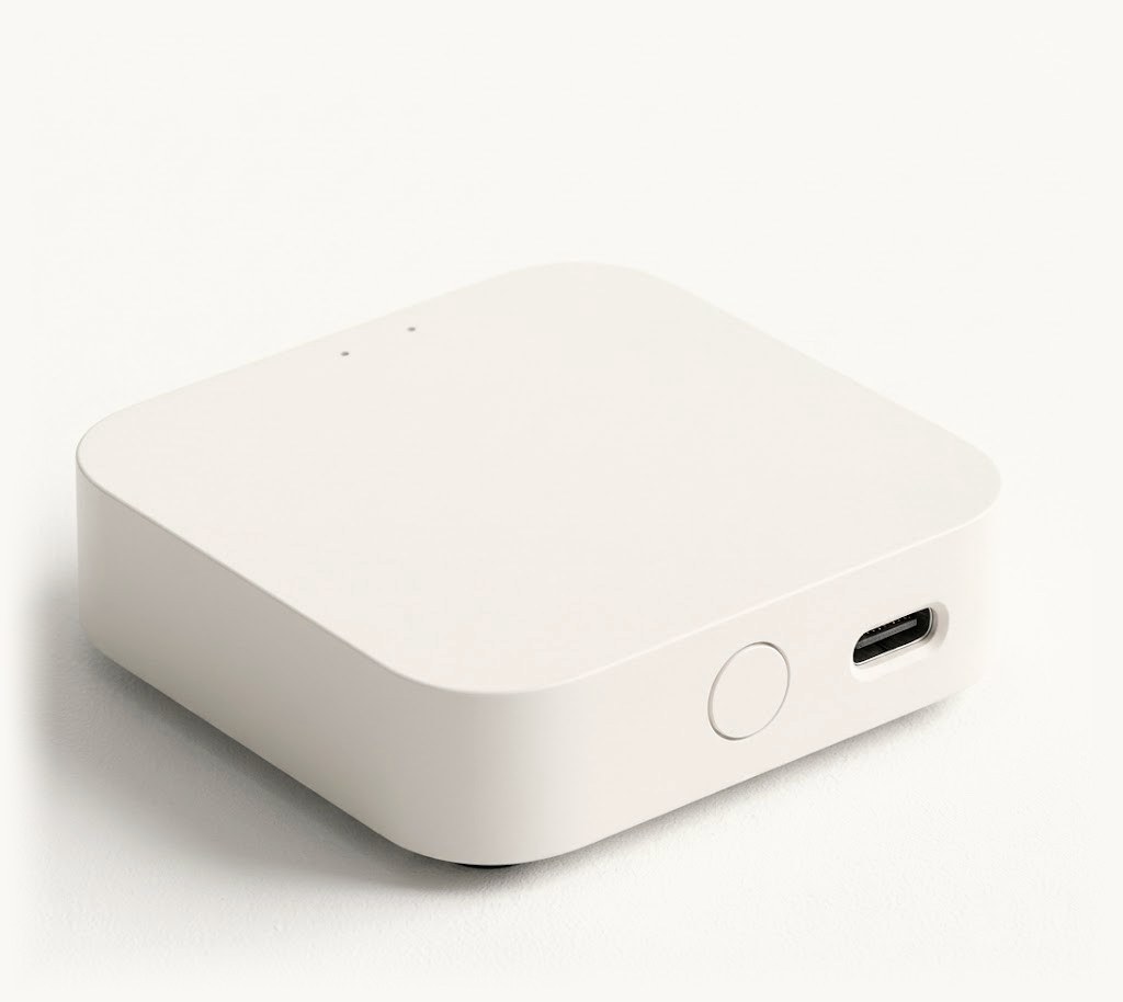 Svitgrid Gateway — compact white edge device, three-quarter view